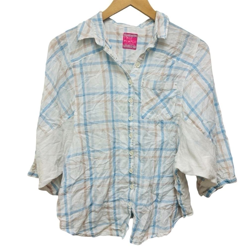 Vintage Free People Plaid Gauze Top